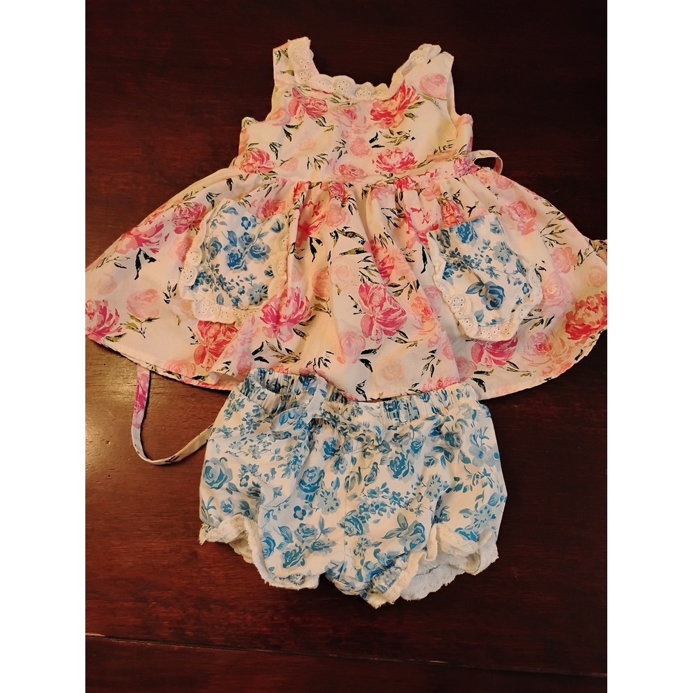 SweetHoney Baby Girl Floral Tunic and Bloomers Set Pink Blue Rose 12M